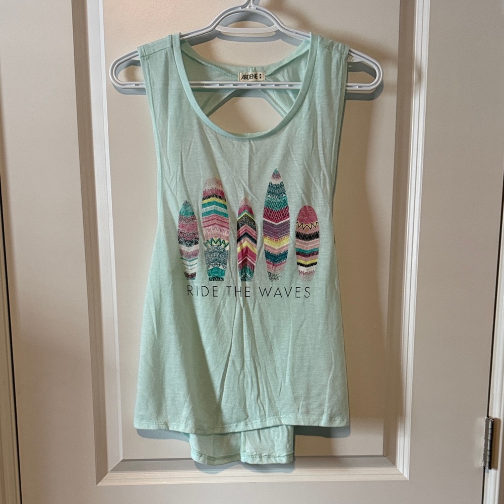 Ardene Mint Tank Top with Colorful Surfboards
